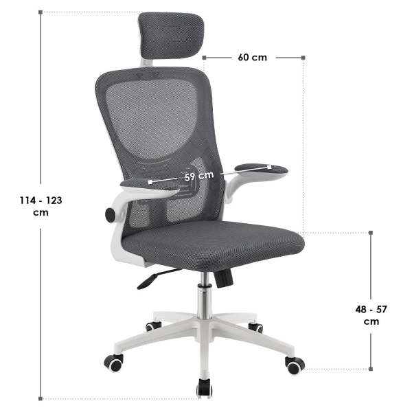 ERGONOMICZNY FOTEL BIUROWY GAMINGOWY OBROTOWY ODDYCHAJĄCY SZARY BIAŁY