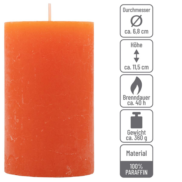 ŚWIECE STOŁOWE POMARAŃCZOWE RUSTYKALNE 6 SZT 6,8x11,5 CM ŚWIECZKI KOLUMNOWE