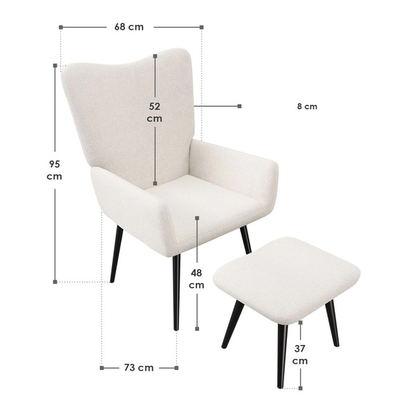 FOTEL USZAK Z PODNÓŻKIEM RELAKSACYJNY WYPOCZYNKOWY SKANDYNAWSKI STYL BEŻOWY