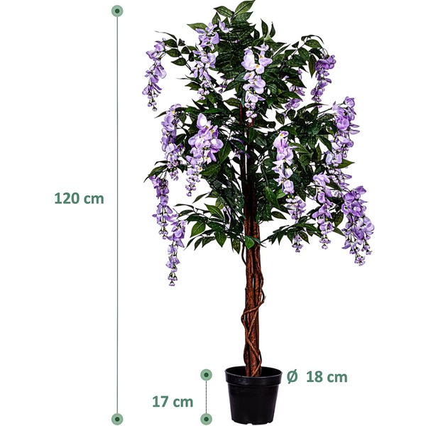 SZTUCZNE DRZEWO GLICYNIA FIOLETOWA 120 CM KWIAT