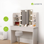 TOALETKA KOSMETYCZNA Z LUSTREM 10x LED DO MAKIJAŻU WIZAŻU BIAŁA 90x40x140CM