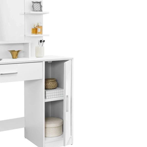 TOALETKA KOSMETYCZNA Z LUSTREM LED DO MAKIJAŻU WIZAŻU BIAŁA ZOEY 90x38x137