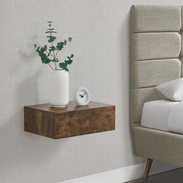 ZESTAW 2 SZAFEK NOCNYCH WISZĄCYCH Z SZUFLADĄ 46x30x15 CM DREWNOPODOBNY 