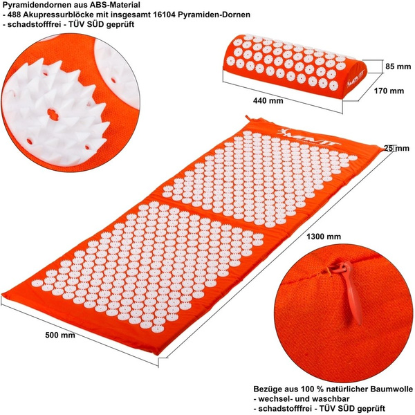 POMARAŃCZOWA MATA ZDROWOTNA DO AKUPRESURY 130x50 CM Z KOLCAMI NA BÓL PLECÓW