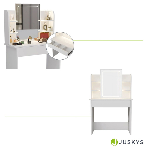 TOALETKA KOSMETYCZNA Z LUSTREM LED DO MAKIJAŻU WIZAŻU BIAŁA 90x40x140 CM