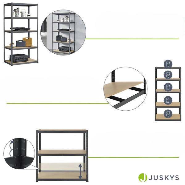 REGAŁ MAGAZYNOWY 200x100x60 CM 875KG METALOWY PÓŁKI GARAŻ WARSZTAT SZARY