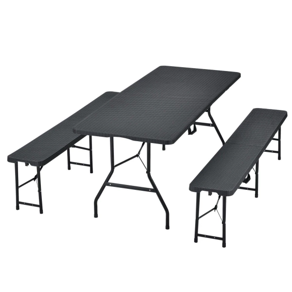 ZESTAW OGRODOWY CATERINGOWY PIWNY BANKIETOWY STÓŁ 180 CM + 2x ŁAWKA RATTAN