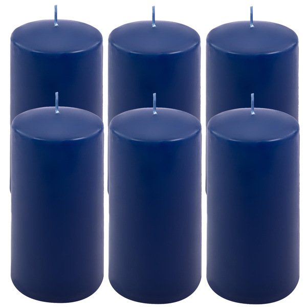 ŚWIECE STOŁOWE GRANATOWE 6 SZT 15,5x7,5 CM ŚWIECZKI TRADYCYJNE KOLUMNOWE