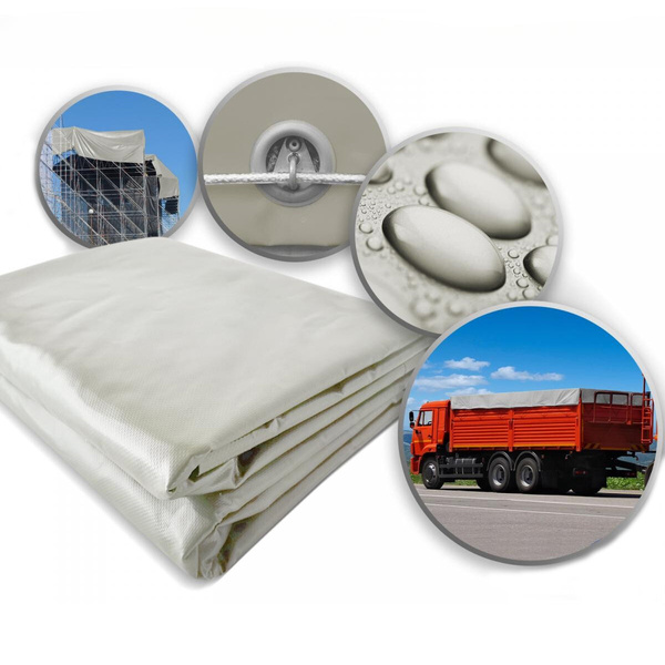 SZARA PLANDEKA 4x7 M 650G/M2 PRZEMYSŁOWA OCHRONNA Z OCZKAMI OKRYCIOWA