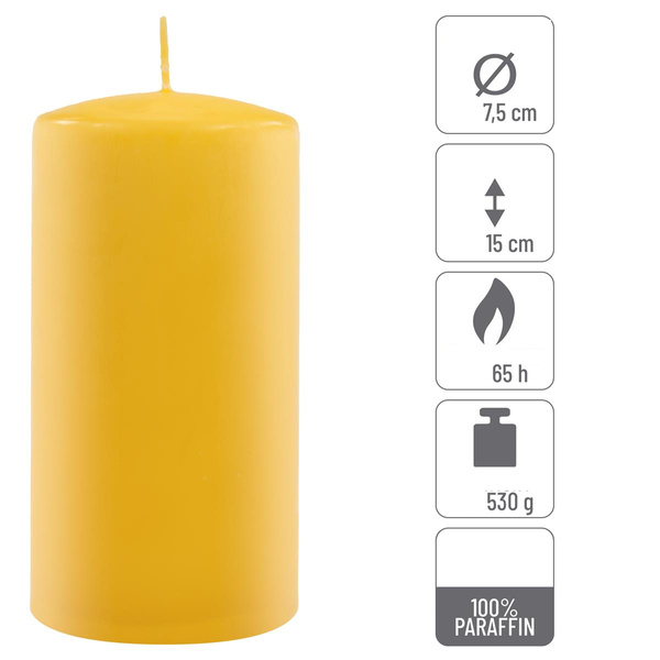 ŚWIECE STOŁOWE ŻÓŁTE 6 SZT 15,5x7,5 CM ŚWIECZKI TRADYCYJNE KOLUMNOWE