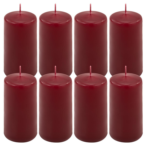 ŚWIECE STOŁOWE BORDOWE 8SZT 10x5CM DEKORACYJNE ŚWIECZKI WALCOWE TRADYCYJNE