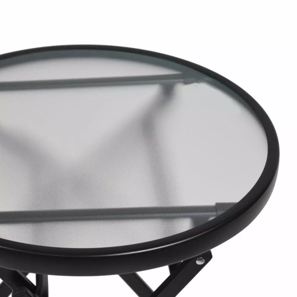 OKRĄGŁY STOLIK SKŁADANY SZKLANY 45 CM OGRODOWY BALKONOWY STÓŁ CZARNY
