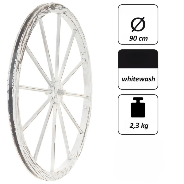 DREWNIANE KOŁO DEKORACYJNE WHITEWASH 90 CM VINTAGE DEKORACJA WESTERN