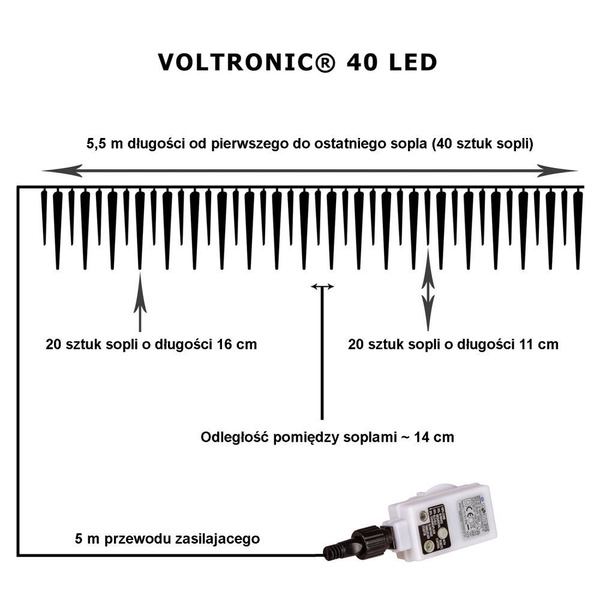 LAMPKI ŚWIĄTECZNE SOPLE 40 DIOD OZDOBA ŚWIĄTECZNA + PILOT