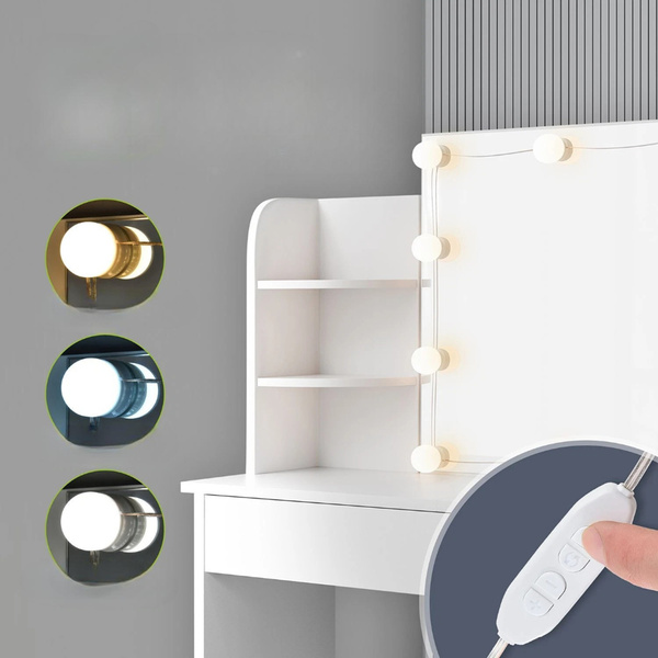 TOALETKA KOSMETYCZNA BELLA Z LUSTREM I LED USB SZAFKĄ SZUFLADĄ DO MAKIJAŻU