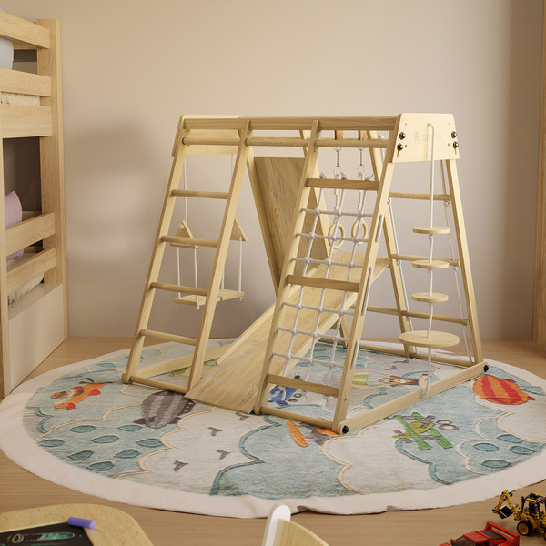 PLAC ZABAW DLA DZIECI DO DOMU DOMOWY DZIECIĘCY DREWNIANY + HUŚTAWKA ŚCIANKA