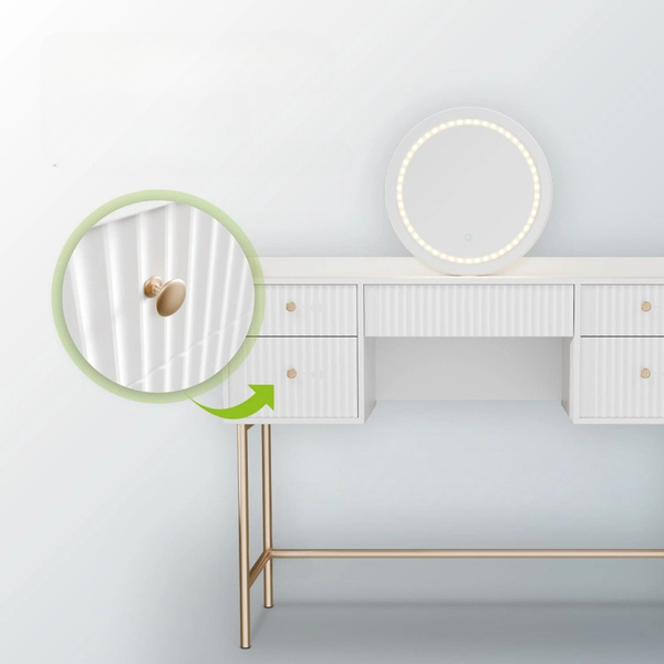 TOALETKA KOSMETYCZNA Z LUSTREM LED DO MAKIJAŻU WIZAŻU BIAŁA + ZŁOTO