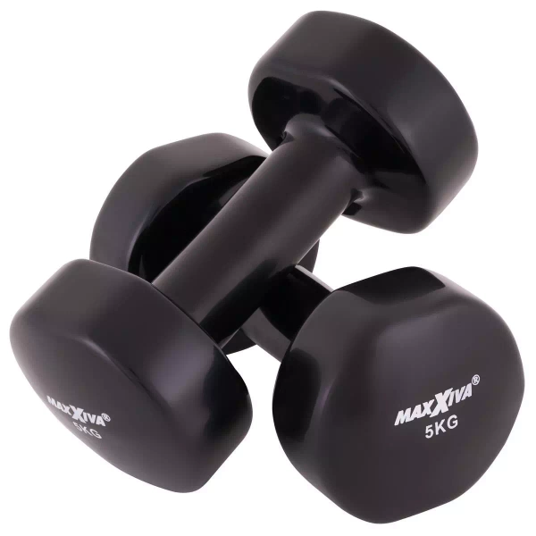 ZESTAW HANTLE WINYLOWE 2x 5,0 KG MAXXIVA CZARNE CIĘŻARKI FITNESS HANTELKI