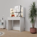 TOALETKA KOSMETYCZNA Z LUSTREM LED DO MAKIJAŻU WIZAŻU BIAŁA 90x40x140 CM