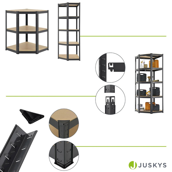 REGAŁ NAROŻNY MAGAZYNOWY METALOWY 180x70x70 CM 875KG PÓŁKI PIWNICA SZARY