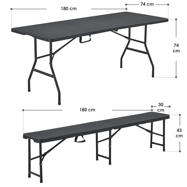 ZESTAW OGRODOWY CATERINGOWY PIWNY BANKIETOWY STÓŁ 180 CM + 2x ŁAWKA RATTAN