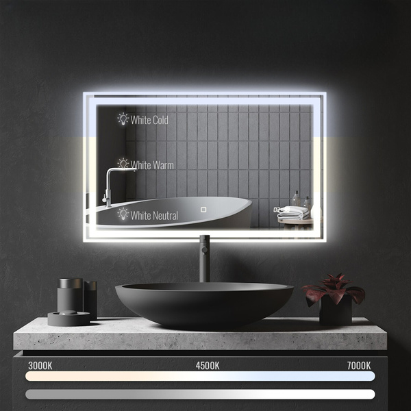  LUSTRO 100x60 CM ŁAZIENKOWE WISZĄCE ŚCIENNE Z LED + ANTI-FOG + ZEGAR