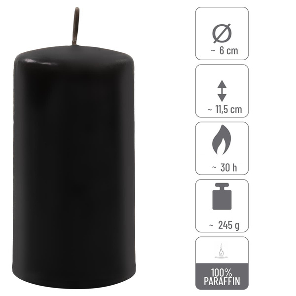 ŚWIECE STOŁOWE CZARNE 12 SZT 11,5x6CM ŚWIECZKI WALCOWE TRADYCYJNE KOLUMNOWE
