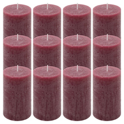 ŚWIECE STOŁOWE BORDOWE RUSTYKALNE 12 SZT 6,8x11,5 CM ŚWIECZKI KOLUMNOWE