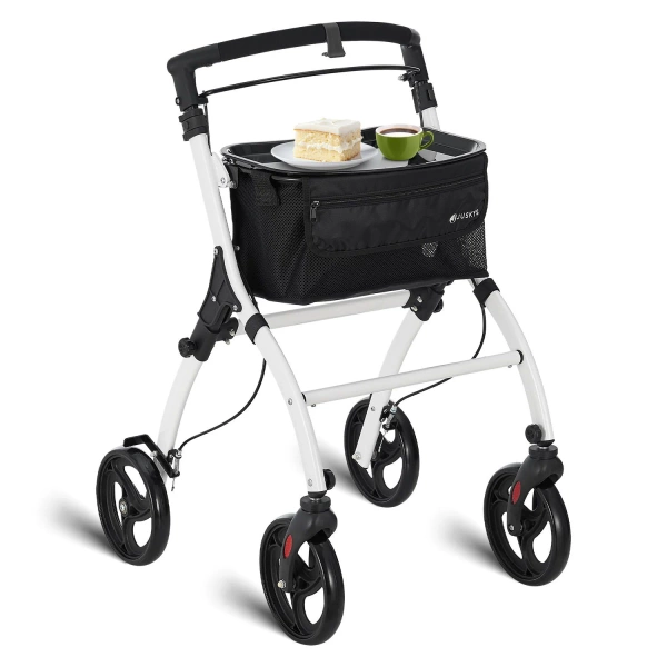 CZARNO BIAŁY ROLLATOR BALKONIK NA KÓŁKACH REHABILITACYJNY CHODZIK