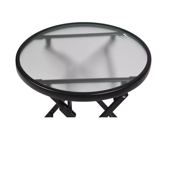 OKRĄGŁY STOLIK SKŁADANY SZKLANY 45 CM OGRODOWY BALKONOWY STÓŁ CZARNY