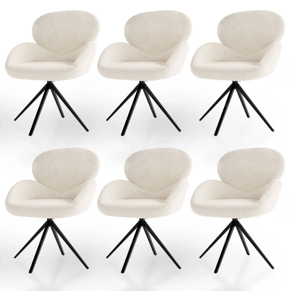 6x KRZESŁO TAPICEROWANE 360° DO SALONU JADALNI BEŻOWE ECRU KREMOWE BOUCLE