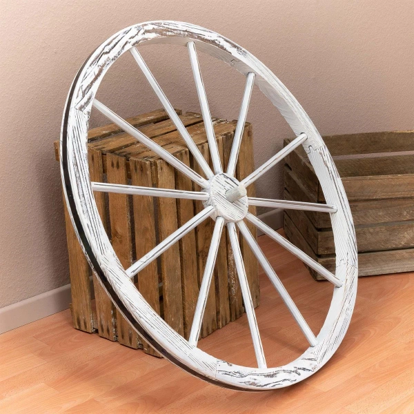 DREWNIANE KOŁO DEKORACYJNE WHITEWASH 90 CM VINTAGE DEKORACJA WESTERN