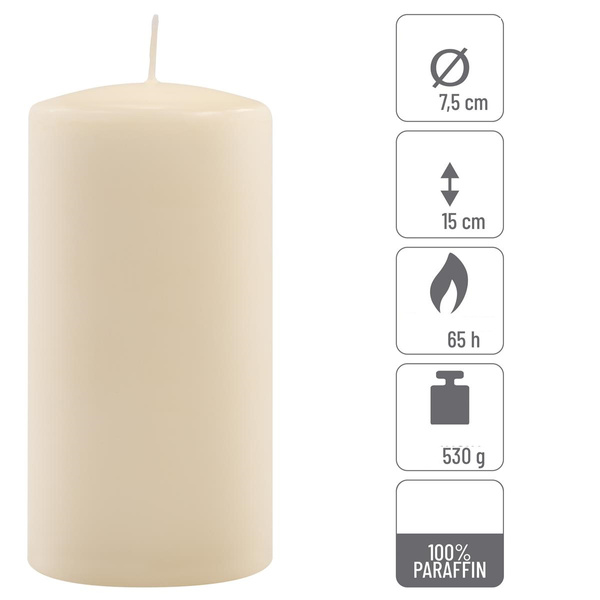 ŚWIECE STOŁOWE KREMOWE 2 SZT 15,5x7,5 CM ŚWIECZKI TRADYCYJNE KOLUMNOWE