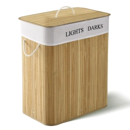 KOSZ NA PRANIE BAMBUSOWY 100L 2 KOMORY Z POKRYWĄ WORKIEM SKŁADANY DO PRALNI