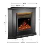 KOMINEK ELEKTRYCZNY 2000W 2 TRYBY CZARNY NAROŻNY Z EFEKTEM PŁOMIENIA+ LED