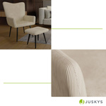 FOTEL USZAK Z PODNÓŻKIEM WYPOCZYNKOWY SKANDYNAWSKI STYL BEŻOWY SZTRUKS