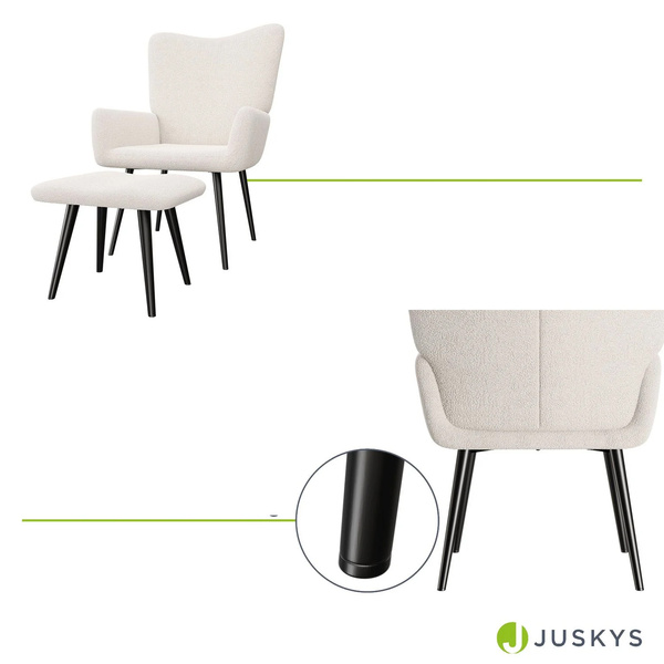 FOTEL USZAK Z PODNÓŻKIEM RELAKSACYJNY WYPOCZYNKOWY SKANDYNAWSKI STYL BEŻOWY