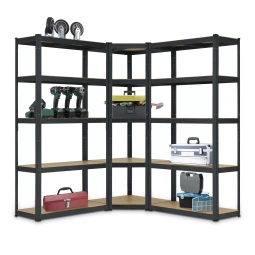 ZESTAW REGAŁÓW METALOWYCH 3 SZTUKI BASIC + NAROŻNY CORNER 180x90x40 cm MDF