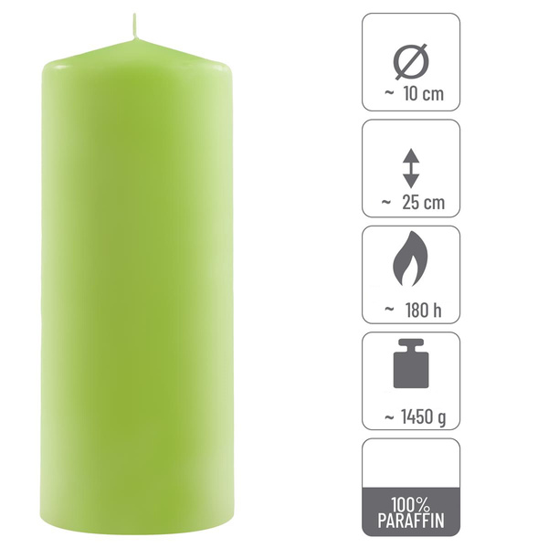 ŚWIECE STOŁOWE ZIELONE 6 SZT 25x10 CM ŚWIECZKI WALCOWE TRADYCYJNE KOLUMNOWE