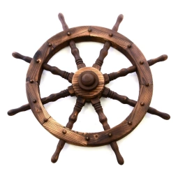 DREWNIANE KOŁO STEROWE STATKU 80 CM BRĄZOWE DEKORACJA MARYNISTYCZNA ŚCIENNA