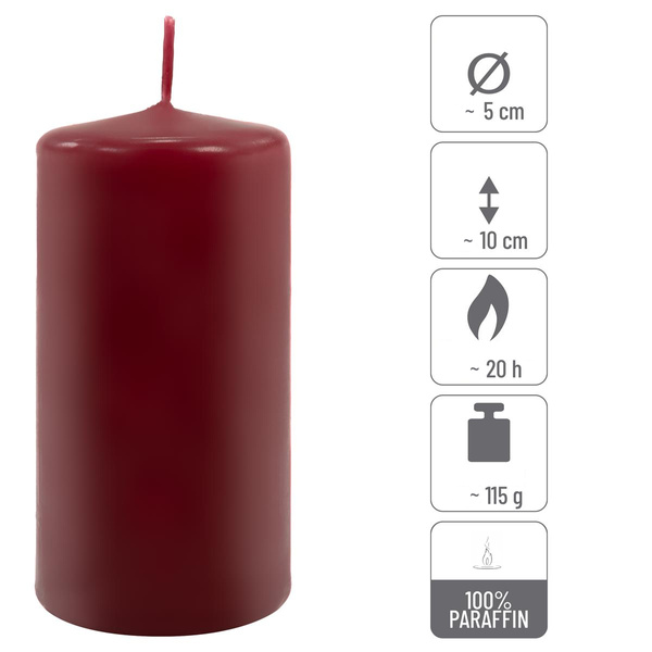 ŚWIECE STOŁOWE BORDOWE 16SZT 10x5CM DEKORACYJNE ŚWIECZKI WALCOWE TRADYCYJNE