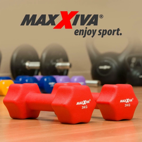 ZESTAW HANTLE NEOPRENOWE 2x 3,0 KG MAXXIVA CZERWONE CIĘŻARKI FITNESS