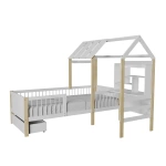 ŁÓŻKO DZIECIECE DOMEK YARI 90x200 CM Z BIURKIEM DLA DZIECKA BIAŁE NATURALNE