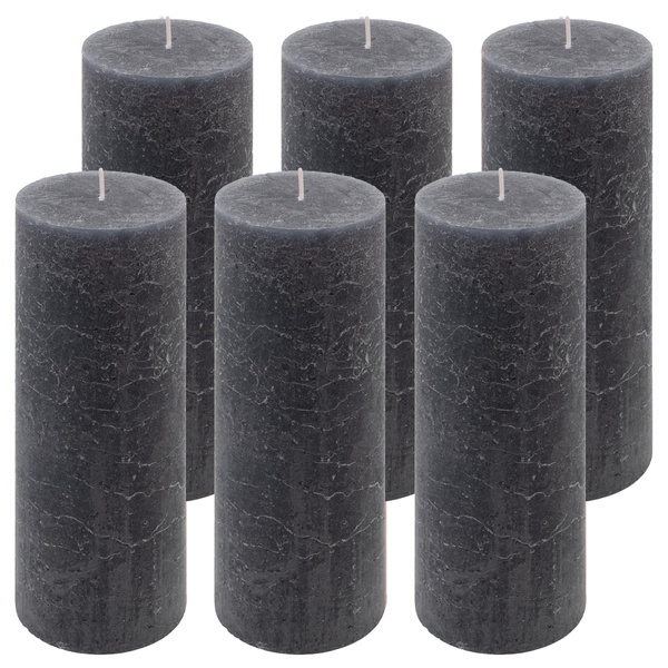 ŚWIECE STOŁOWE ANTRACYTOWE RUSTYKALNE 6 SZT 7,5x20 CM ŚWIECZKI KOLUMNOWE