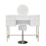TOALETKA KOSMETYCZNA Z LUSTREM LED DO MAKIJAŻU WIZAŻU BIAŁA + ZŁOTO + HOKER