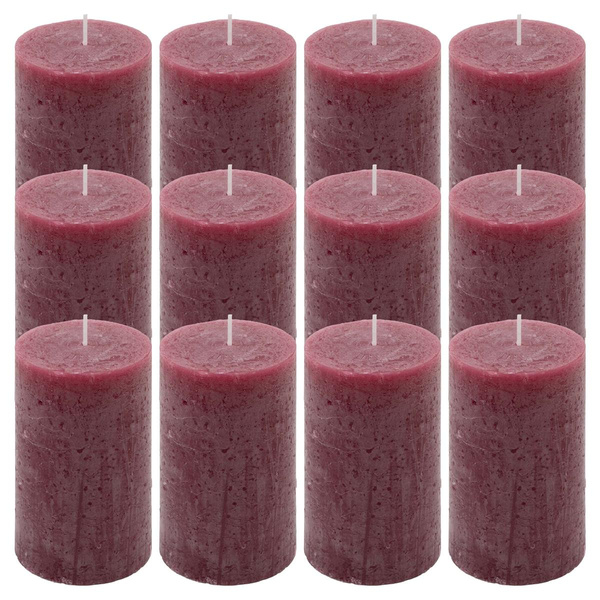 ŚWIECE STOŁOWE BORDOWE RUSTYKALNE 12 SZT 6,8x11,5 CM ŚWIECZKI KOLUMNOWE