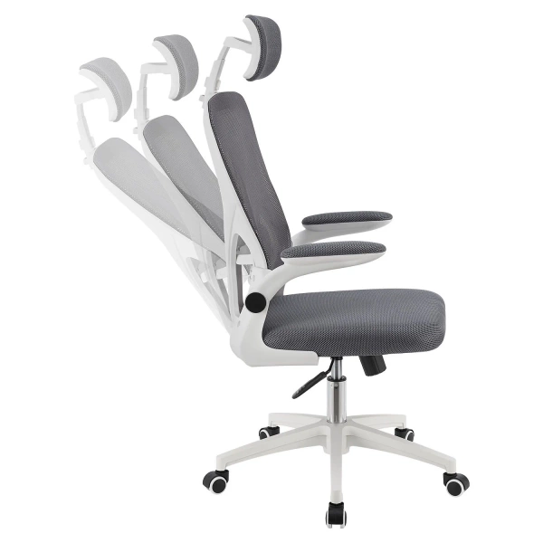 ERGONOMICZNY FOTEL BIUROWY GAMINGOWY OBROTOWY ODDYCHAJĄCY SZARY BIAŁY