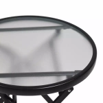 OKRĄGŁY STOLIK SKŁADANY SZKLANY 45 CM OGRODOWY BALKONOWY STÓŁ CZARNY