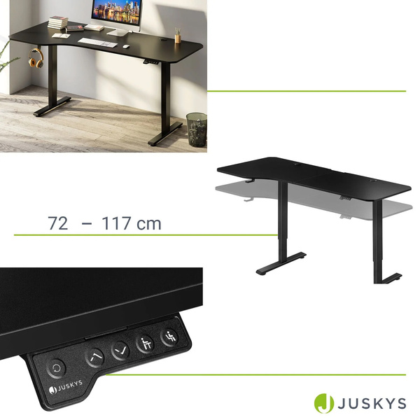 BIURKO ELEKTRYCZNE 160x75 REGULOWANE CZARNE Z REGULACJĄ WYSOKOŚCI PAMIĘCIĄ