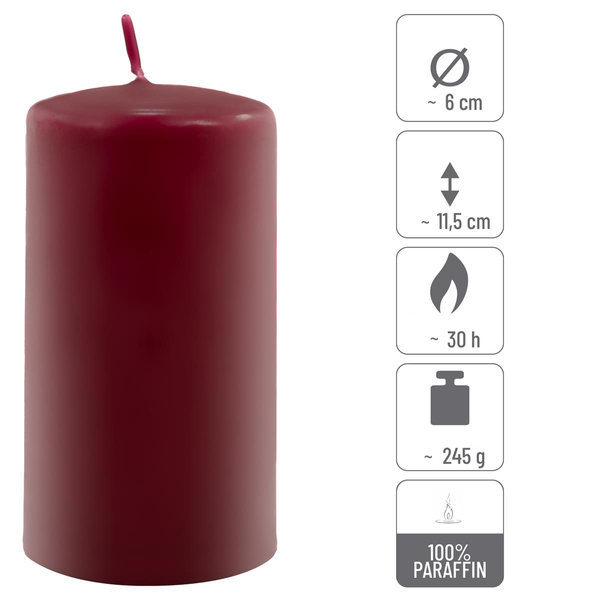 ŚWIECE STOŁOWE BORODWE 6SZT 11,5x6CM ŚWIECZKI WALCOWE TRADYCYJNE KOLUMNOWE